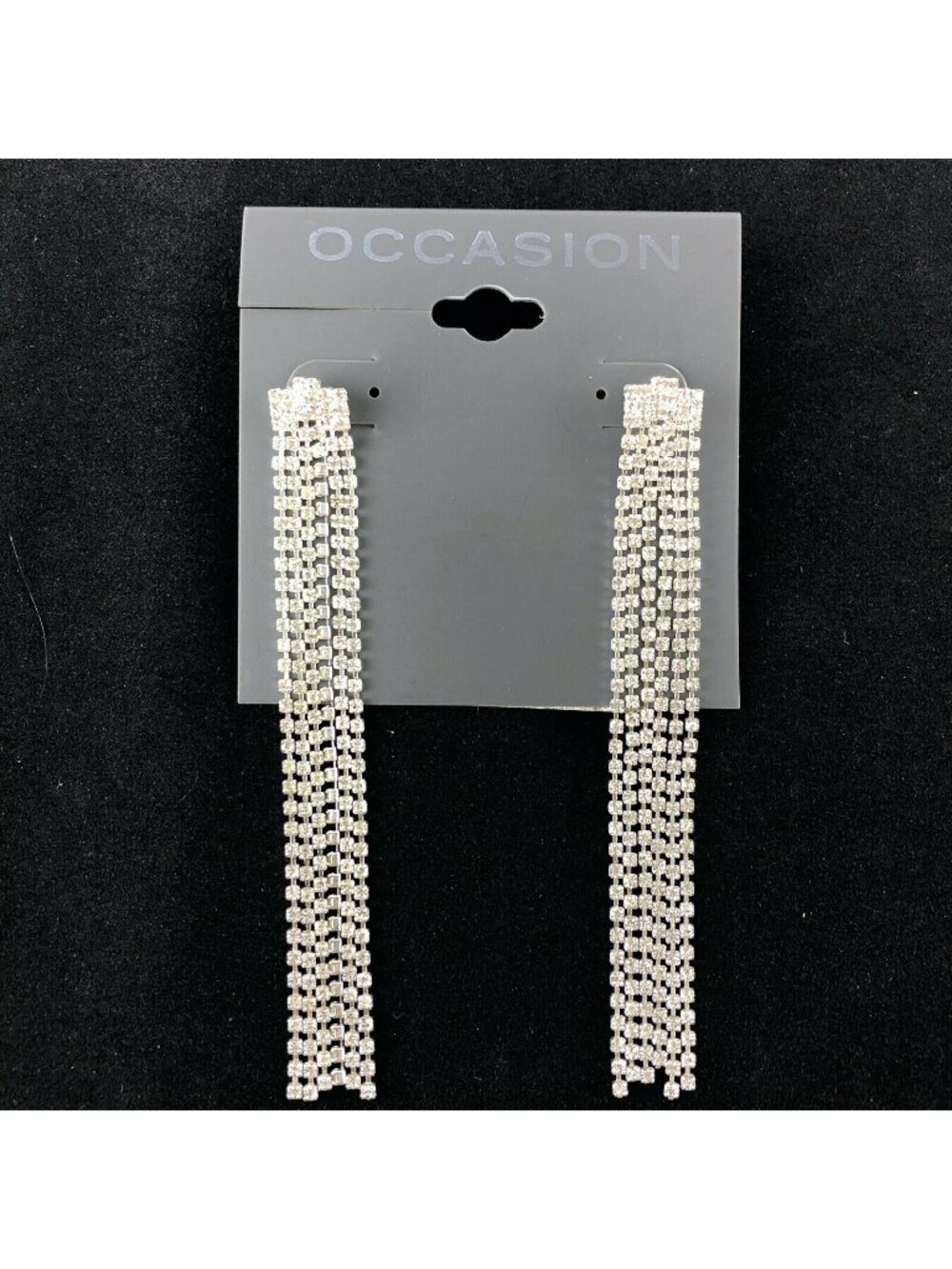 Kohl's Occasion Earrings Long Rhinestone 3 1/2" Silver-tone Dangles